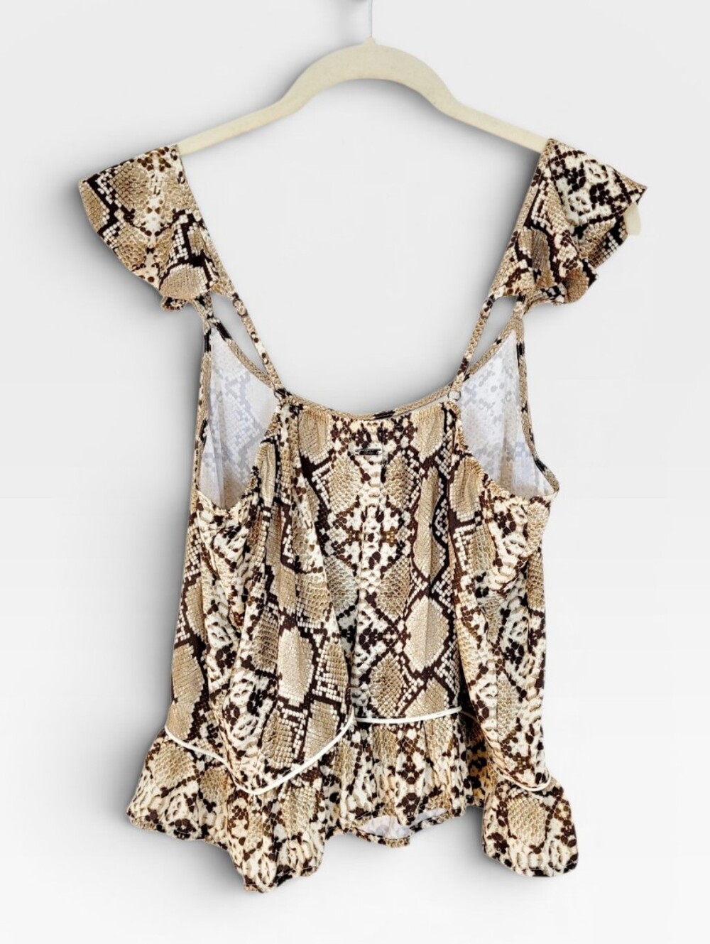 MAAJI Snakeskin Python Print Flutter Strap Ruffle Hem Tank Top Large - Picture 4 of 8